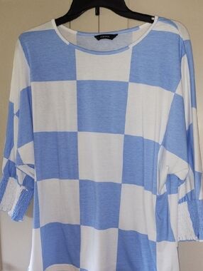 Cozy Light Blue & White Checkered Long Sleeve Tee